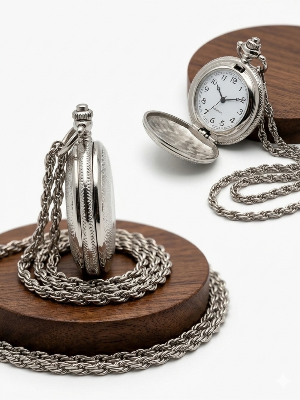 Classic Silver Pocket Watch with Chain - Men Accessories